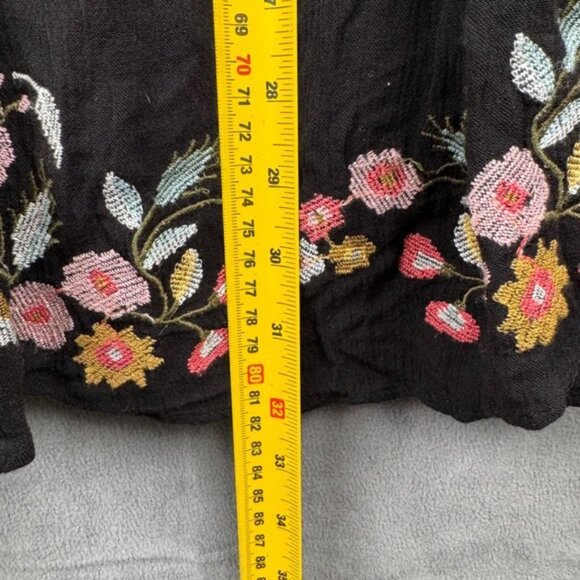Free People Te Amo Mini Dress XS Embroidered Floral Boho Bell Sleeve Black - Picture 5 of 9